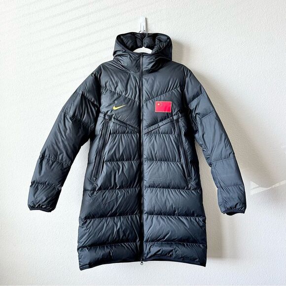 Nike China Olympics Team Long 800 Puffer Down Coat in Black Size Small